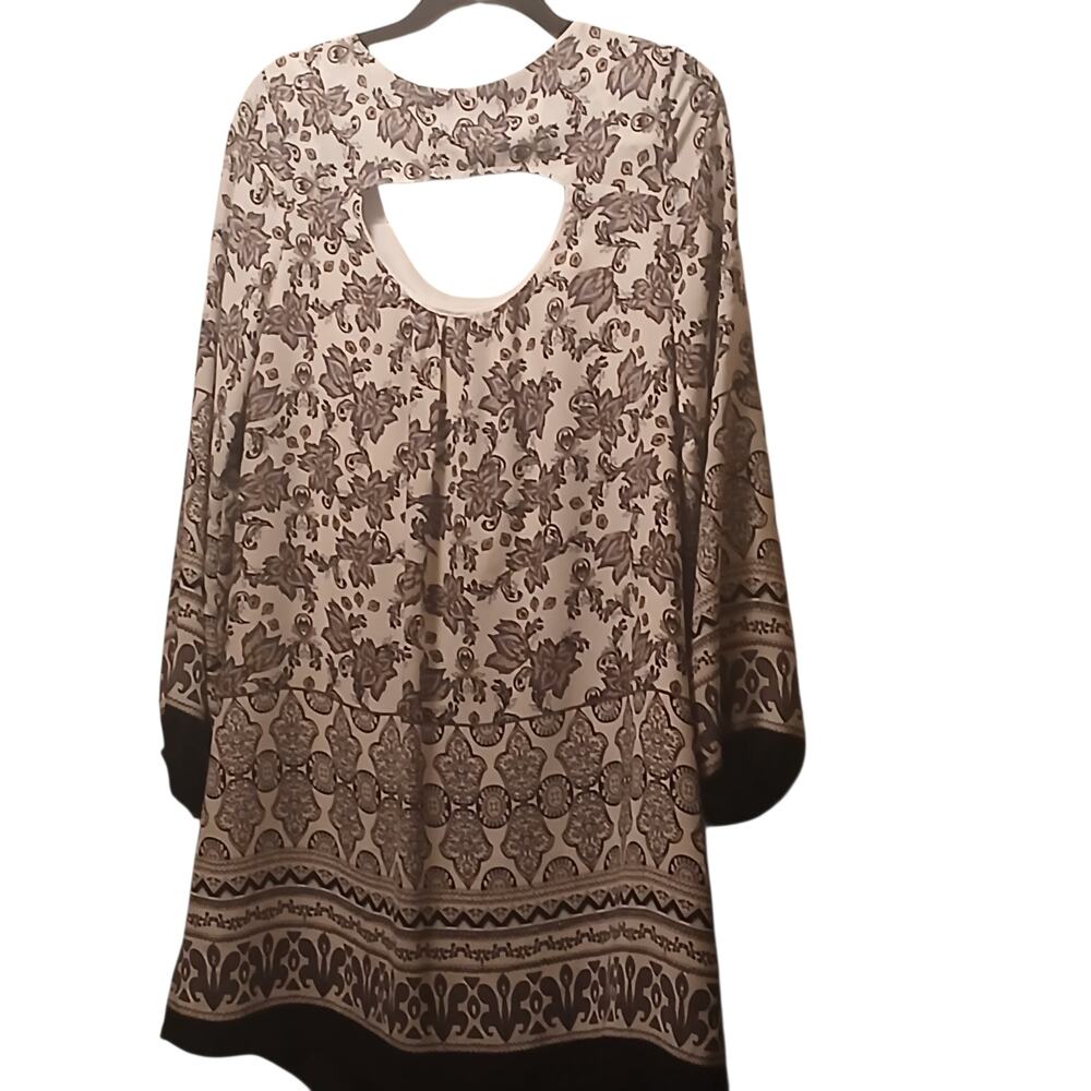 CHARLOTTE RUSSE BLACK CREAM BOHEMIAN KNEE LENGTH SCOOP NECK TUNIC DRESS XL